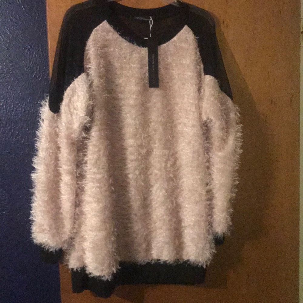 Pink and black sheer fuzzy sweater